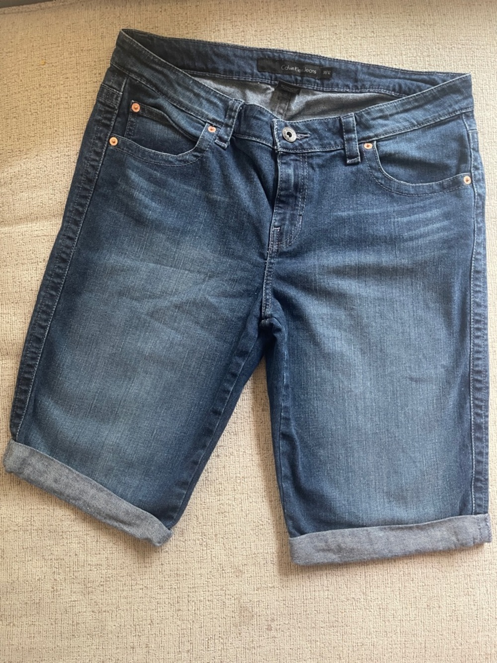 Calvin Klein 31 12 Blue Rolled-Cuff Denim Bermuda Shorts